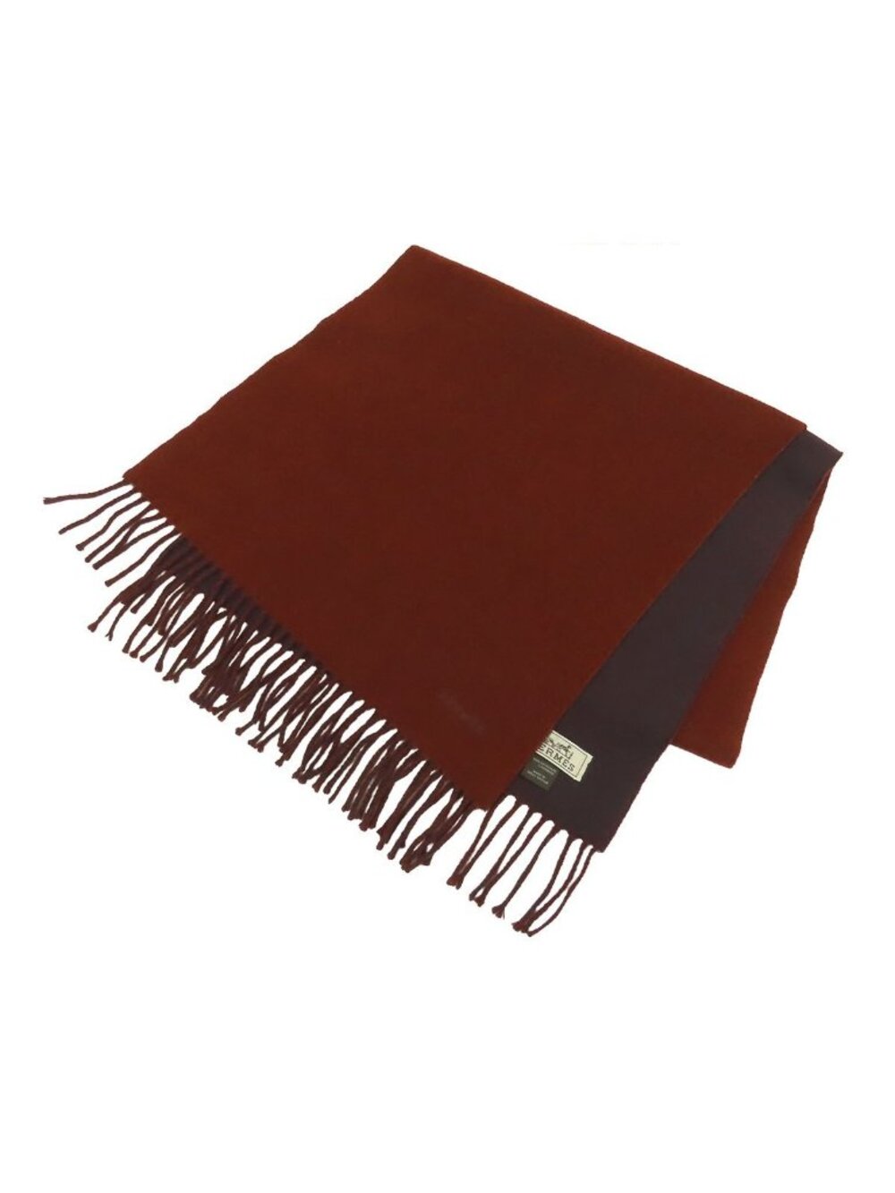 Hermes Recto Verso Bordeaux Purple Cashmere H Logo Embroidery Bicolor Scarf